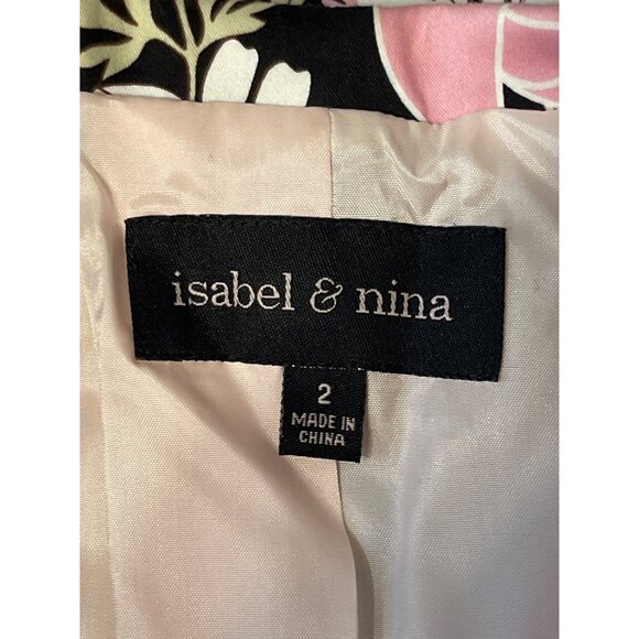 Isabel & Nina Floral Blazer Womens Size 2 Black Pink 3/4 Sleeve Button Front - Picture 3 of 5